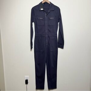 NEW Monrow Twill Moto Jumpsuit Small Gray Straight‎ Leg Stretch Boiler Utility